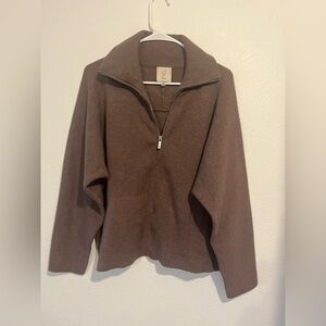 Stylish Sioni Lt Brown Zip-Up Funnel Neck Sweater XL